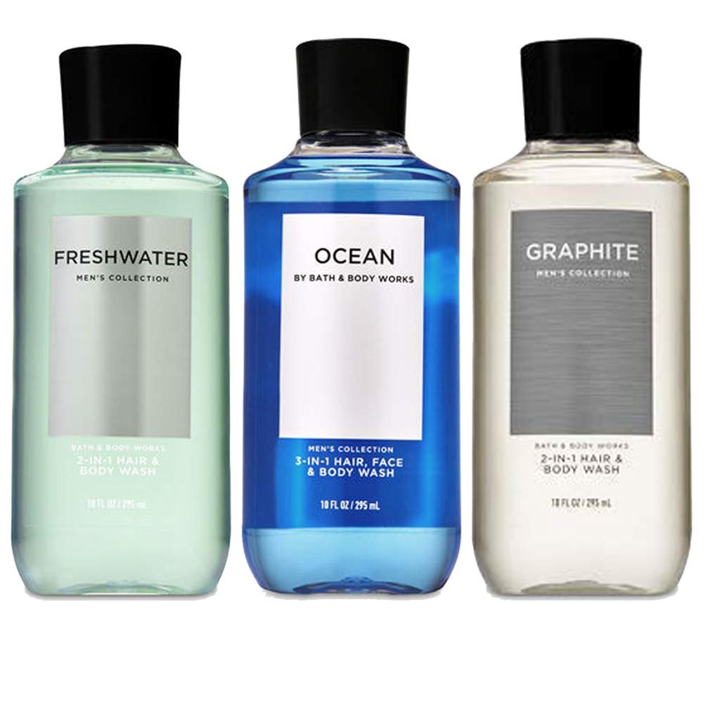 Bath and Body Works 3 Pack 2-in-1 Hair + Body Wash Freshwater, Graphite and Ocean