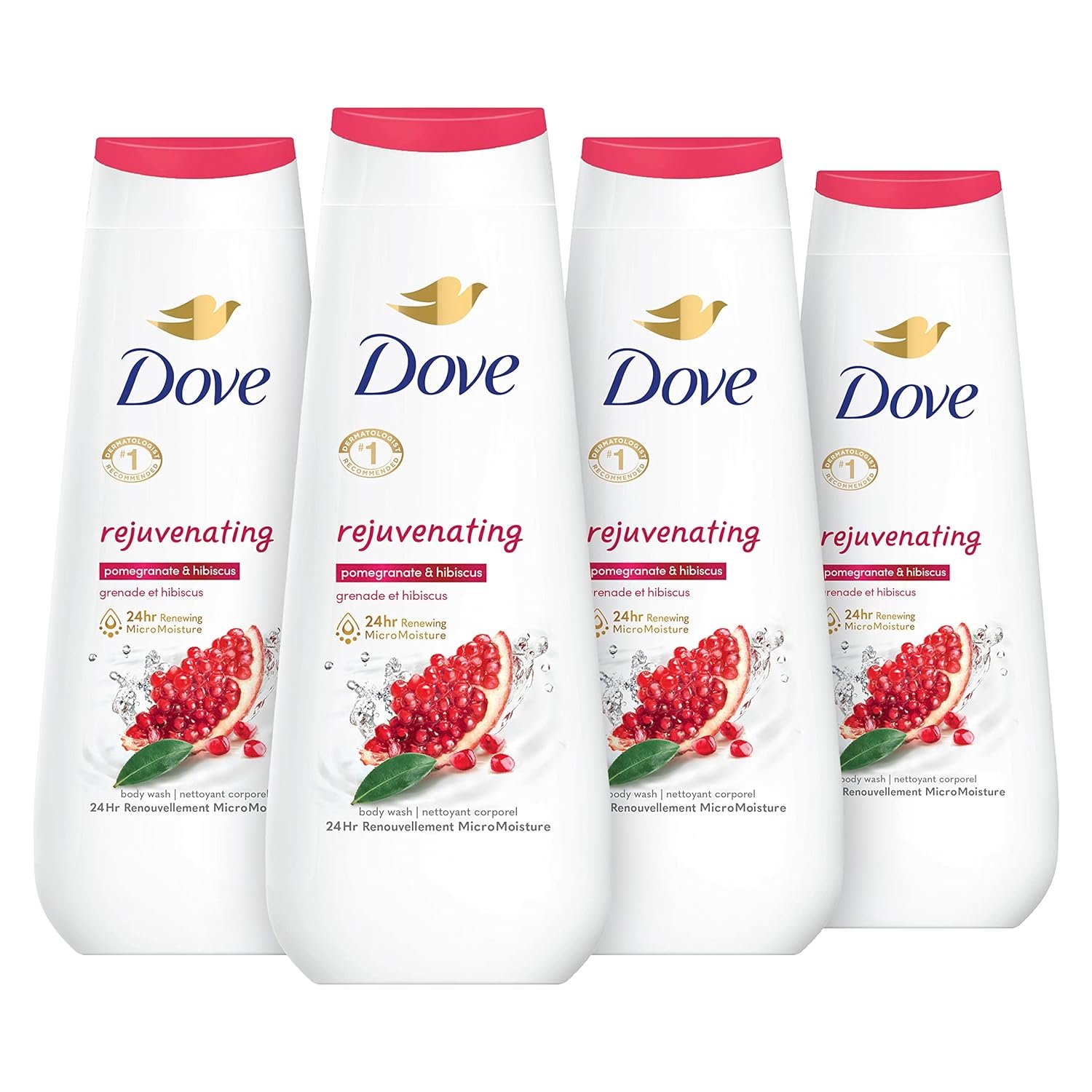 Dove Body Wash Rejuvenating Pomegranate & Hibiscus 4 Count for Renewed, Healthy